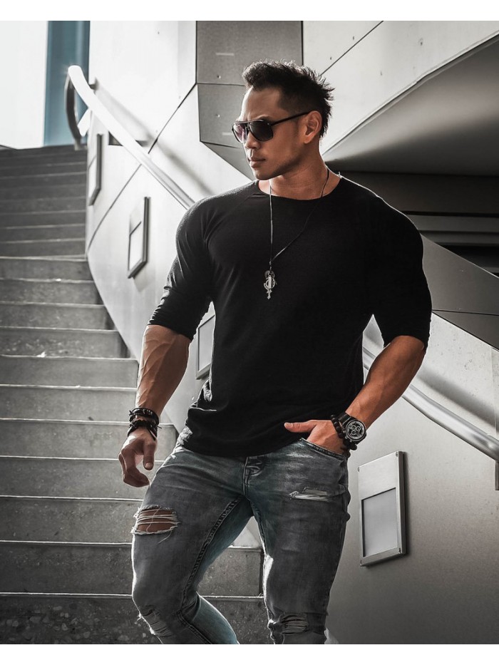 Men fashion t shirt 2018 NEW Spring summer Slim shirts male Tops Leisure Bodybuilding Long Sleeve personality tees clothing