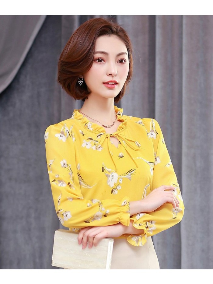 Fashion Women Blouses Long Sleeve 2018 Autumn Womens Tops And Blouses Floral Chiffon Shirts Office Ladies