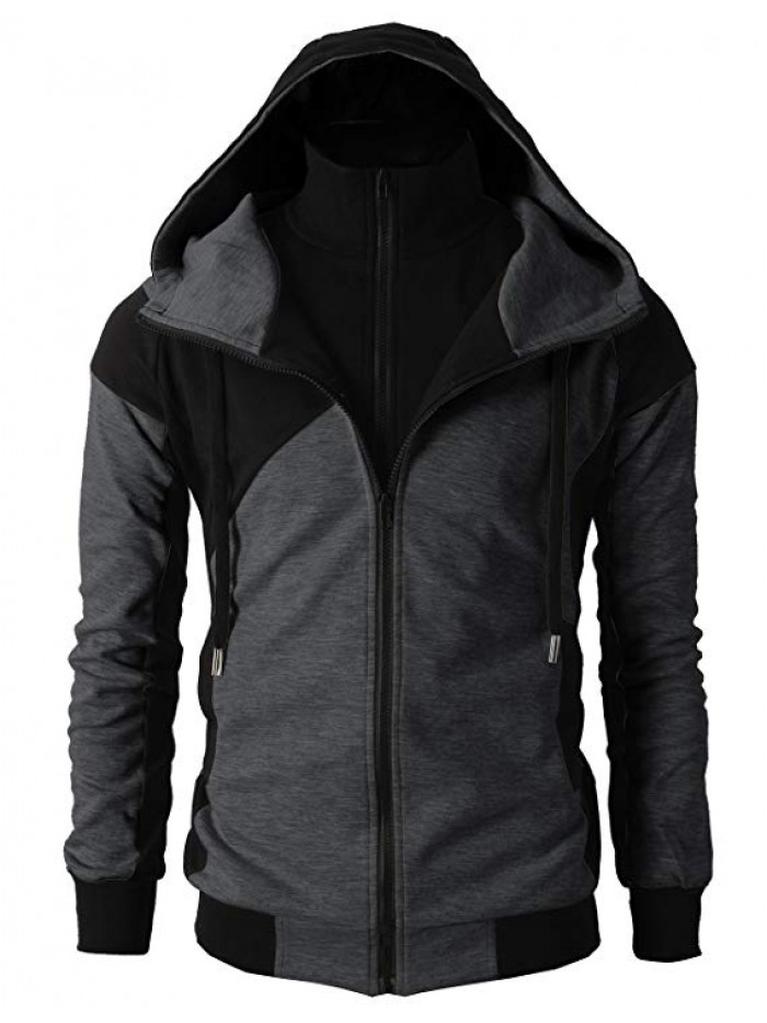 Mens Fashion Double Zipper Closer Hoodie Zip-Up 