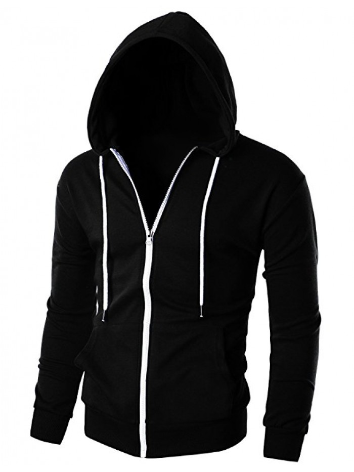 Mens Slim Fit Long Sleeve Lightweight Zip-up Hoodie