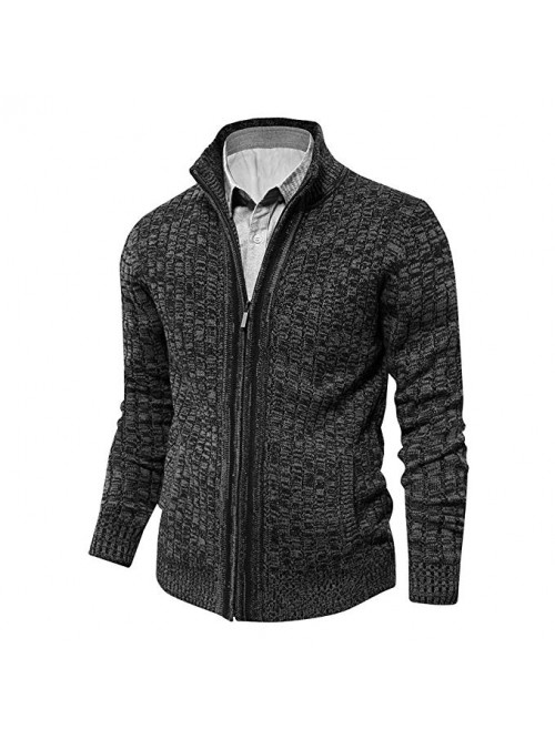 Men's Knit Cardigan Sweaters Slim Fit Stand Collar...