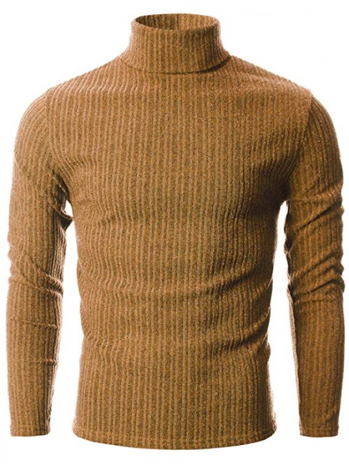 Mens Slim Fit Wide Ribbed Cotton Blend Turtleneck ...