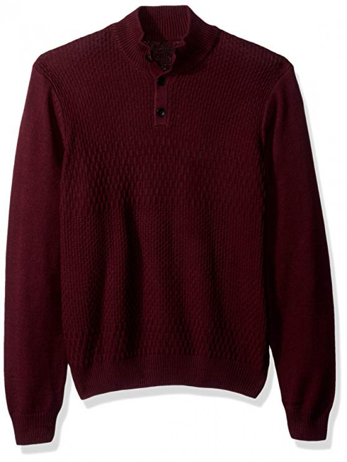 Men's Solid Textured Mock Neck Sweater