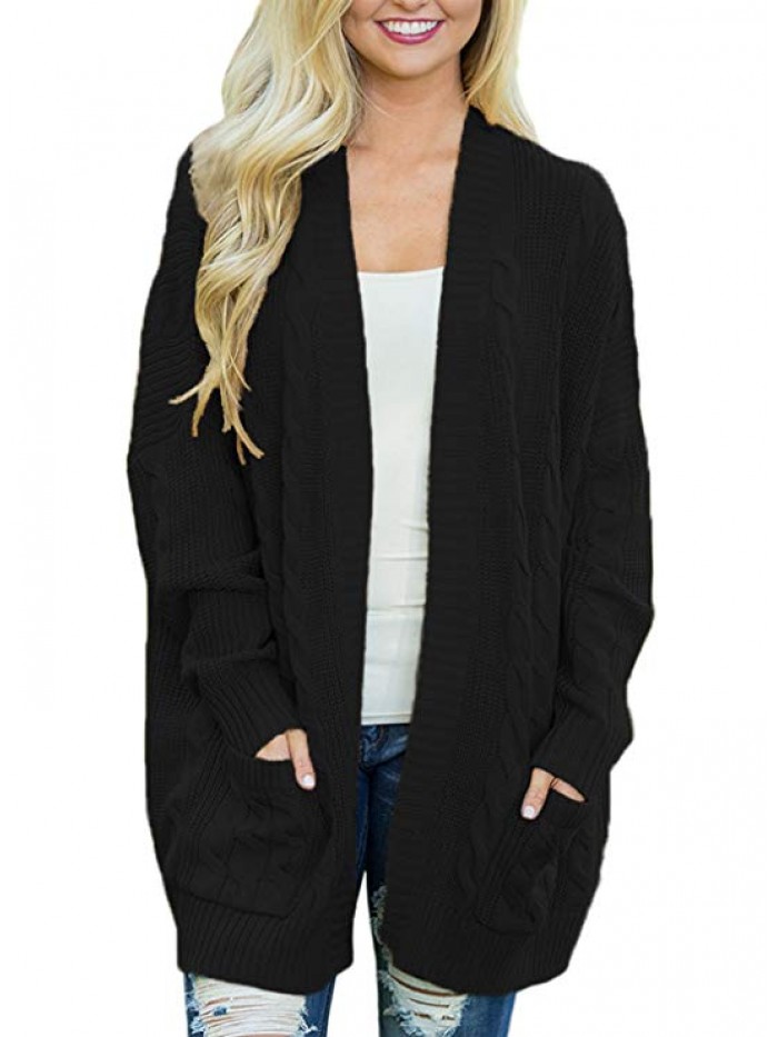 Womens Fashion Open Front Long Sleeve Cardigans Sweater Pocket