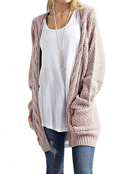 Womens Loose Open Front Long Sleeve Solid Color Kn...