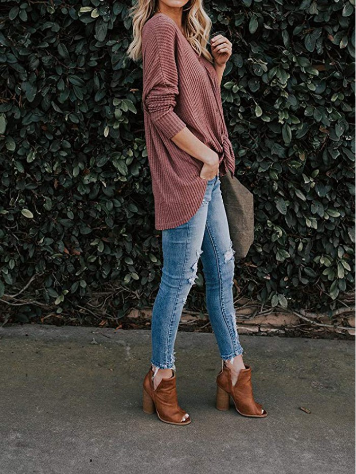 Women's Lightweight Cardigan Sweater Fall V Neck Knitted Top