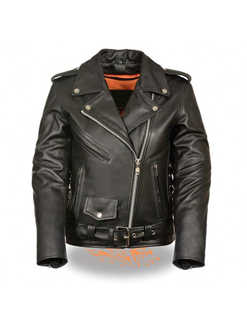 Ladies Black Classic MC Premium Leather Jacket-Sid...