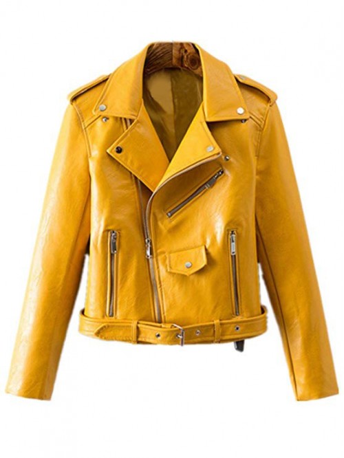 Women's Trendy Stand Collar PU Leather Moto Jacket...