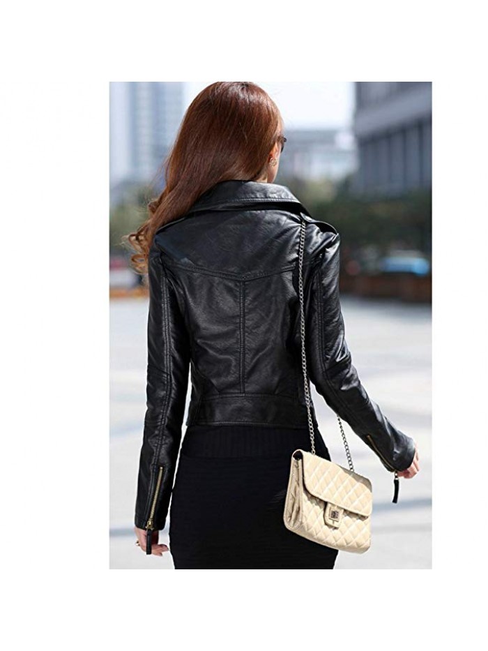 Women's Slim Tailoring Faux Leather PU Short Jacket Coat US Size