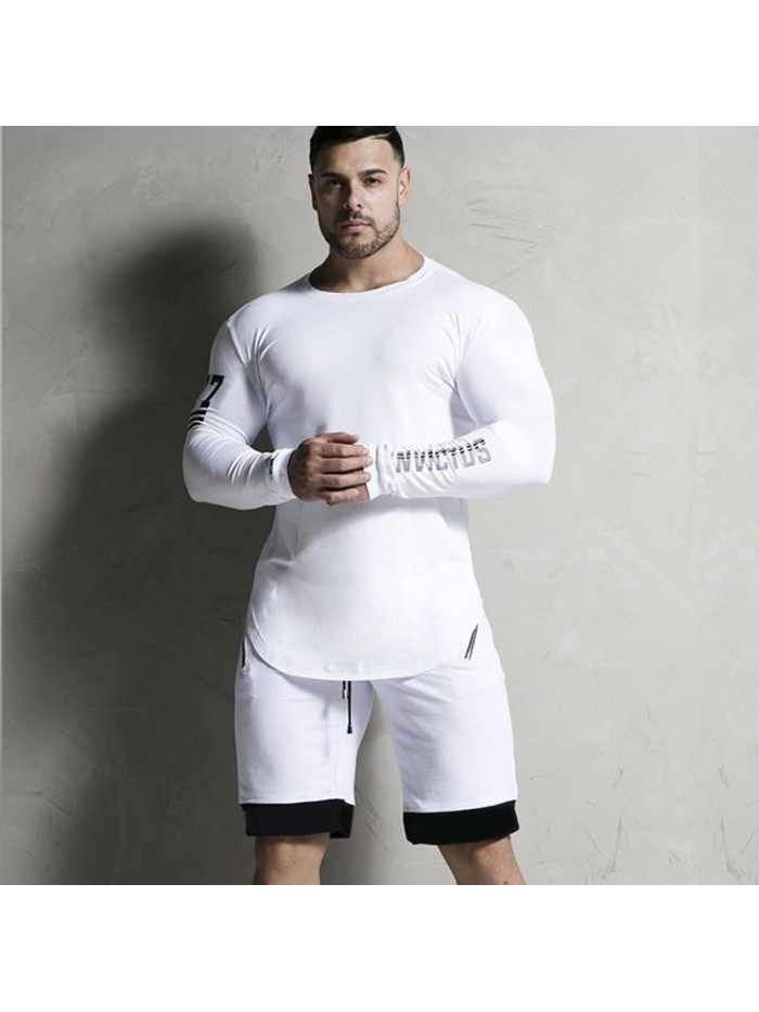 New Fashion High-elasticity Sporting T-shirt Men long Sleeve Fitness T shirt Men's solid gyms Bodybuilding T-shirt Tee
