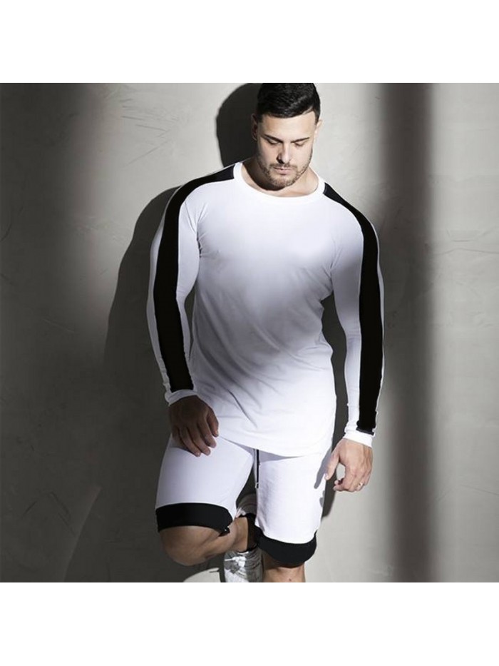 New Fashion High-elasticity Sporting T-shirt Men long Sleeve Fitness T shirt Men's solid gyms Bodybuilding T-shirt Tee