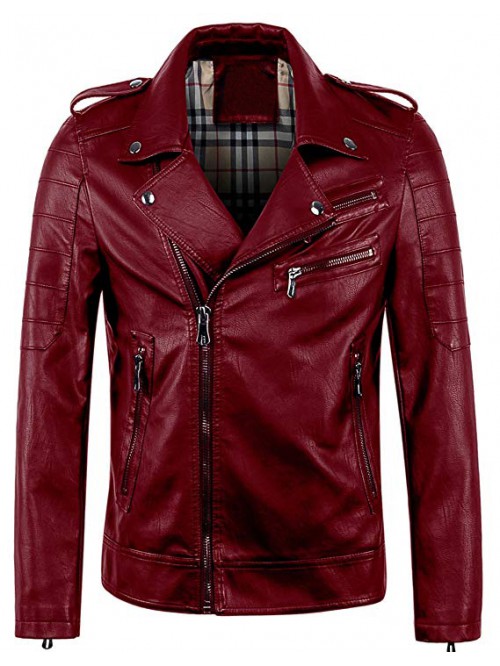 Men's Vintage Asymmetric Zip Lightweight Faux Leat...