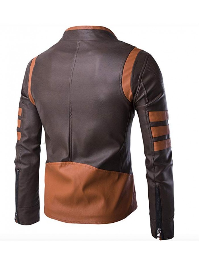 Men Vintage Faux Leather Motorcycle Jacket Brown