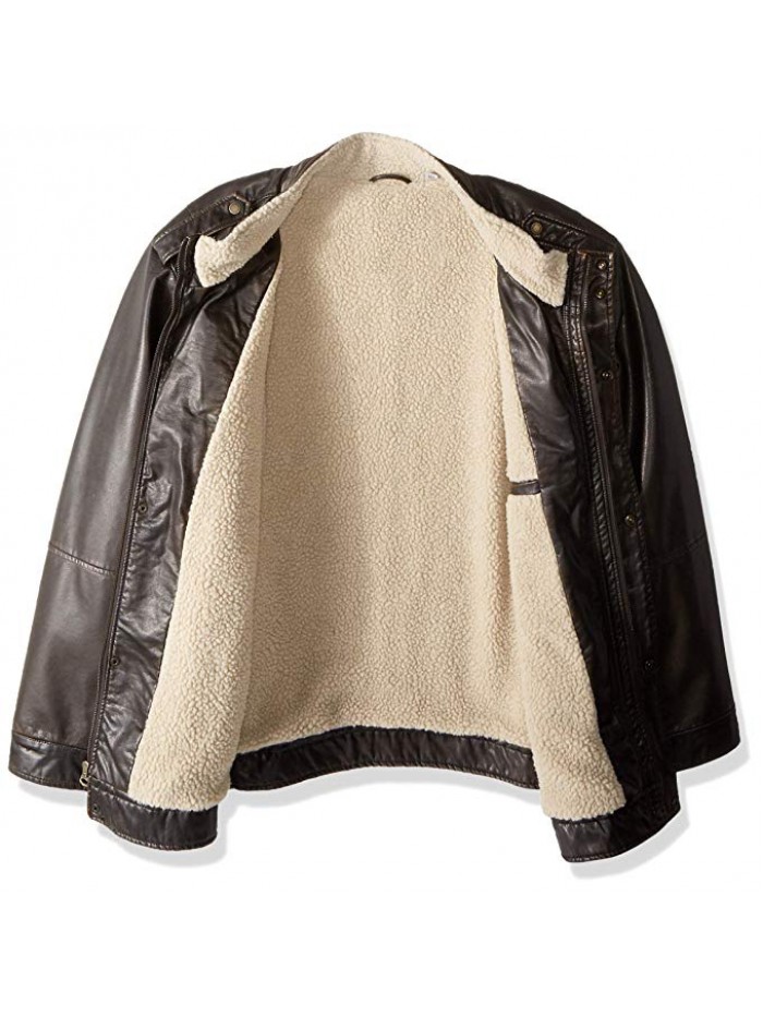 Men's Vintage Deer Faux Leather Sherpa Military Jacket