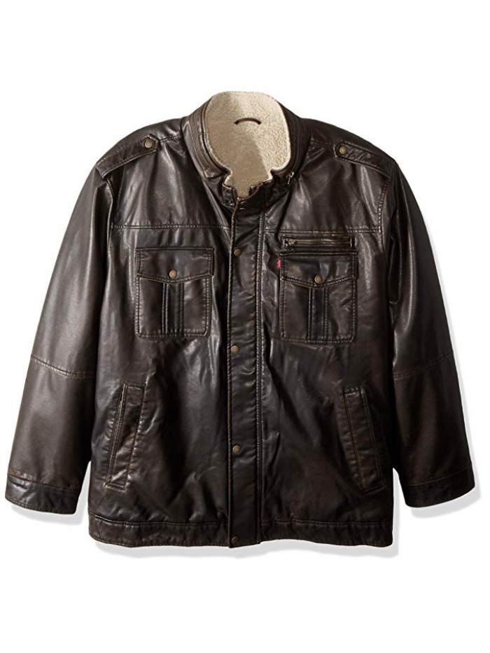 Men's Vintage Deer Faux Leather Sherpa Military Jacket