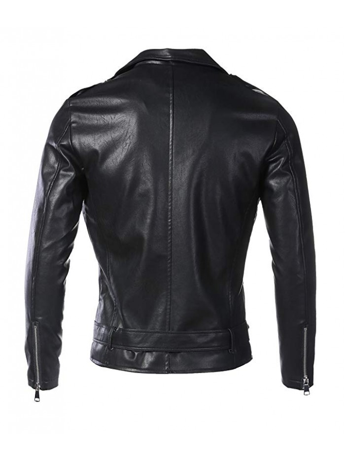 Men's Classic Faux-Leather Biker Zipper Jacket Coat