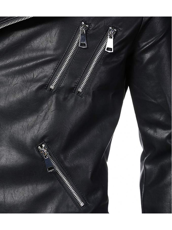 Men's Classic Faux-Leather Biker Zipper Jacket Coat